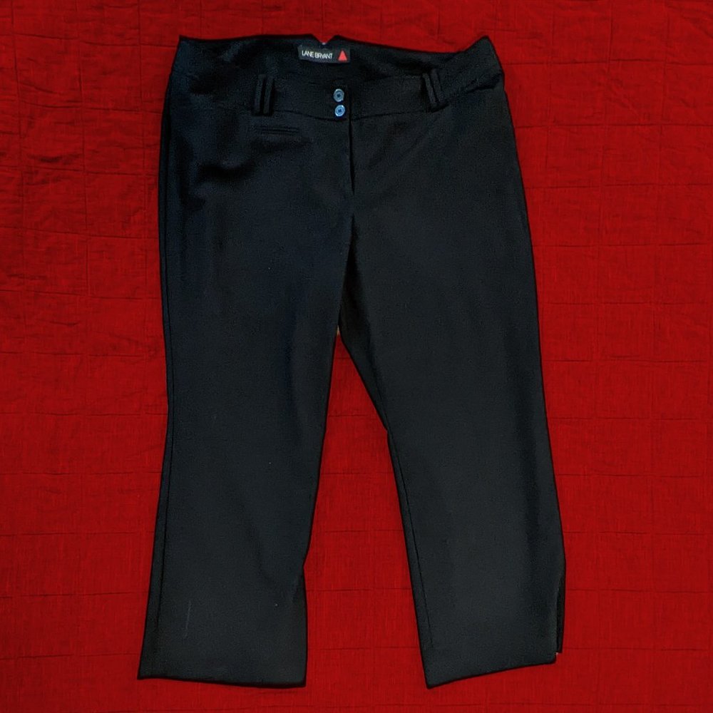 Lane Bryant Black Flat-Front Slacks w/ 2-Button Waist -- 4P